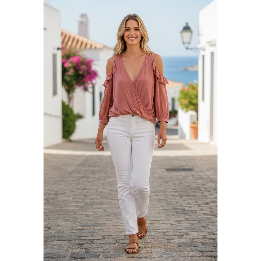 Maeve‎ Anthropologie NWT Rose Tyrie Wrap Blouse Cold Shoulder Ruffle  S $118